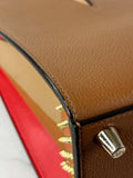 Christian Louboutin Tan Brown Grained & Patent Leather Studded Large Paloma Tote