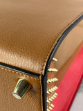 Christian Louboutin Tan Brown Grained & Patent Leather Studded Large Paloma Tote