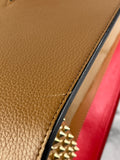 Christian Louboutin Tan Brown Grained & Patent Leather Studded Large Paloma Tote