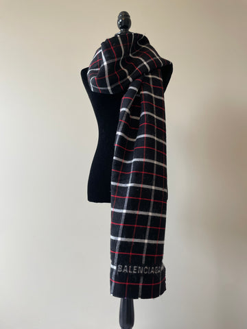 Balenciaga Large Black/Red/Blue/White Double Faced Check Scarf