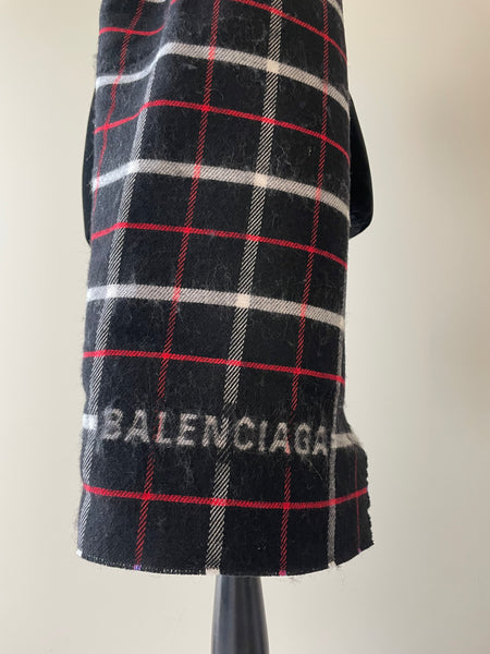Balenciaga Large Black/Red/Blue/White Double Faced Check Scarf