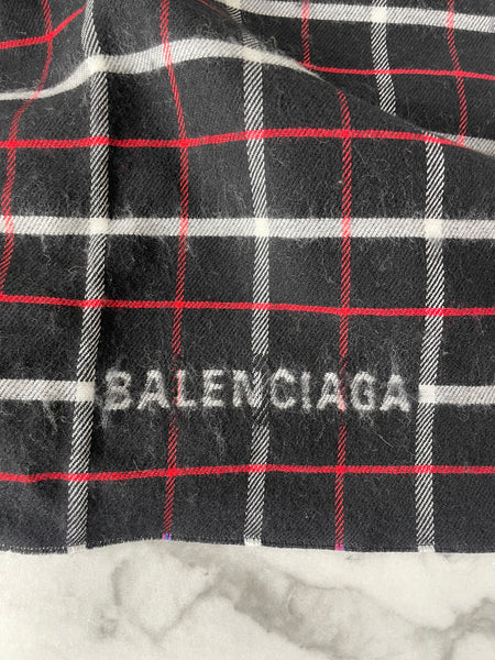 Balenciaga Large Black/Red/Blue/White Double Faced Check Scarf