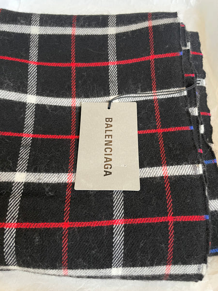 Balenciaga Large Black/Red/Blue/White Double Faced Check Scarf