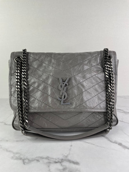 Saint Laurent Grey Large NIKI CHAIN BAG IN CRINKLED VINTAGE LEATHER Shoulder/Crossbody Bag