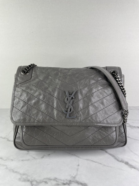 Saint Laurent Grey Large NIKI CHAIN BAG IN CRINKLED VINTAGE LEATHER Shoulder/Crossbody Bag