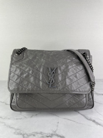 Saint Laurent Grey Large NIKI CHAIN BAG IN CRINKLED VINTAGE LEATHER Shoulder/Crossbody Bag