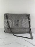 Saint Laurent Grey Large NIKI CHAIN BAG IN CRINKLED VINTAGE LEATHER Shoulder/Crossbody Bag