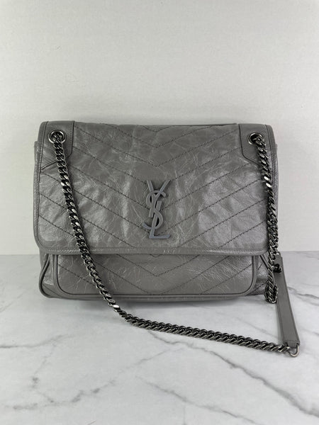 Saint Laurent Grey Large NIKI CHAIN BAG IN CRINKLED VINTAGE LEATHER Shoulder/Crossbody Bag