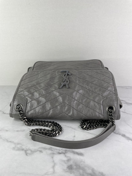 Saint Laurent Grey Large NIKI CHAIN BAG IN CRINKLED VINTAGE LEATHER Shoulder/Crossbody Bag