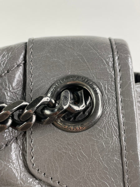 Saint Laurent Grey Large NIKI CHAIN BAG IN CRINKLED VINTAGE LEATHER Shoulder/Crossbody Bag
