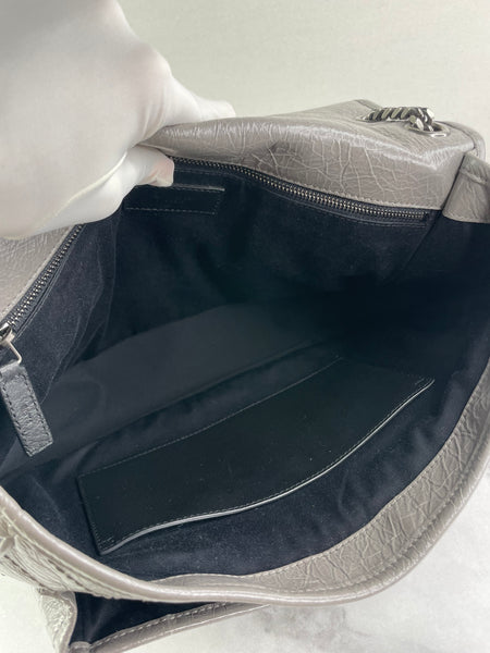 Saint Laurent Grey Large NIKI CHAIN BAG IN CRINKLED VINTAGE LEATHER Shoulder/Crossbody Bag