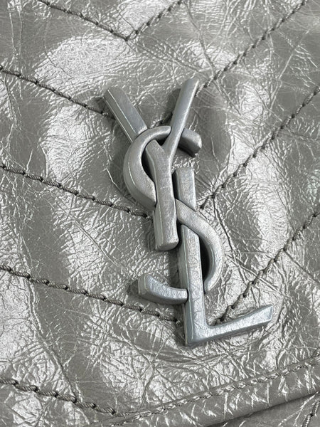 Saint Laurent Grey Large NIKI CHAIN BAG IN CRINKLED VINTAGE LEATHER Shoulder/Crossbody Bag