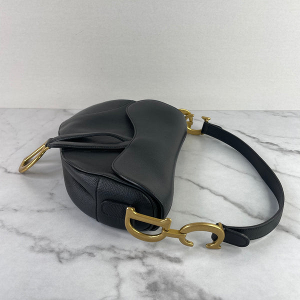 Christian Dior Black Grained Calfskin Saddle Bag