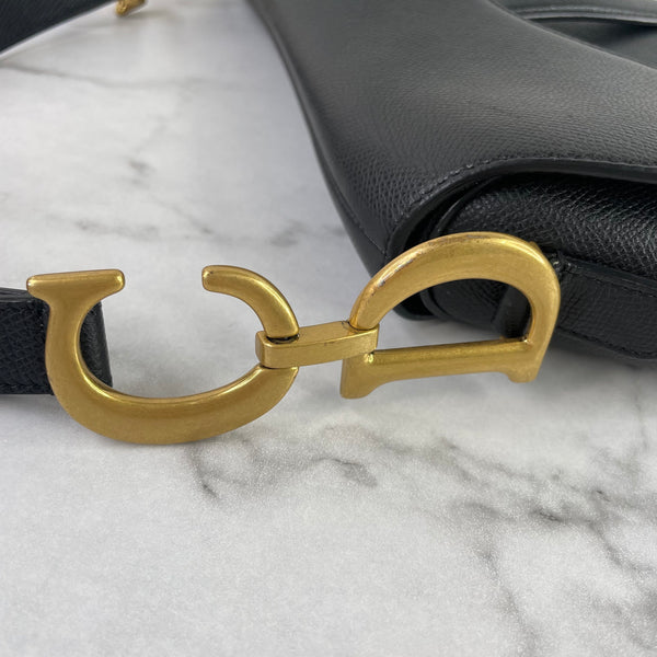 Christian Dior Black Grained Calfskin Saddle Bag