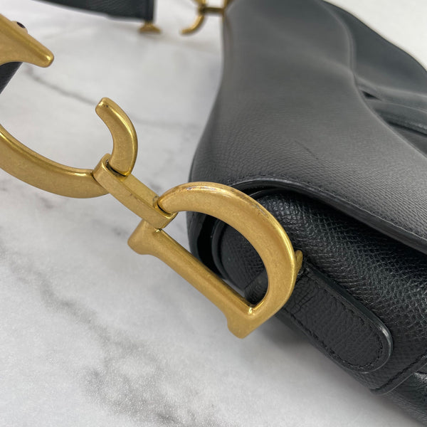 Christian Dior Black Grained Calfskin Saddle Bag