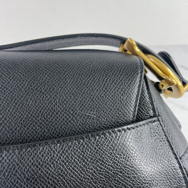 Christian Dior Black Grained Calfskin Saddle Bag