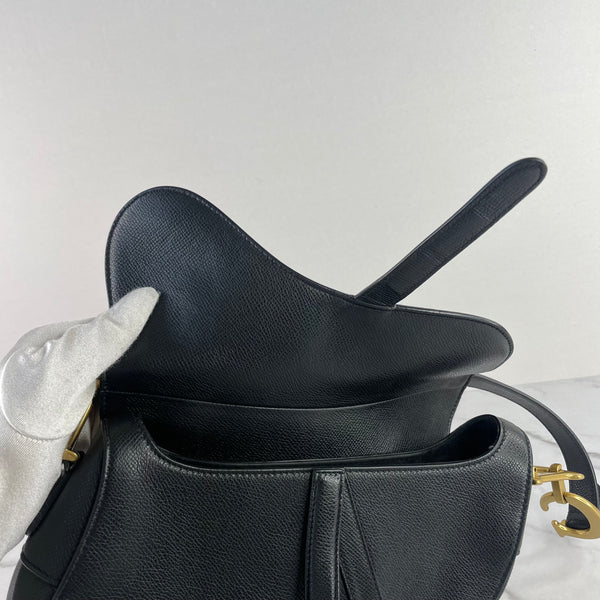 Christian Dior Black Grained Calfskin Saddle Bag