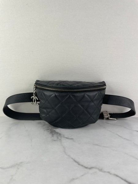 CHANEL Uniform CC Black Grained Calfskin Quilted Waist Belt/Sling Bag