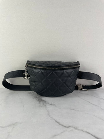 CHANEL Uniform CC Black Grained Calfskin Quilted Waist Belt/Sling Bag