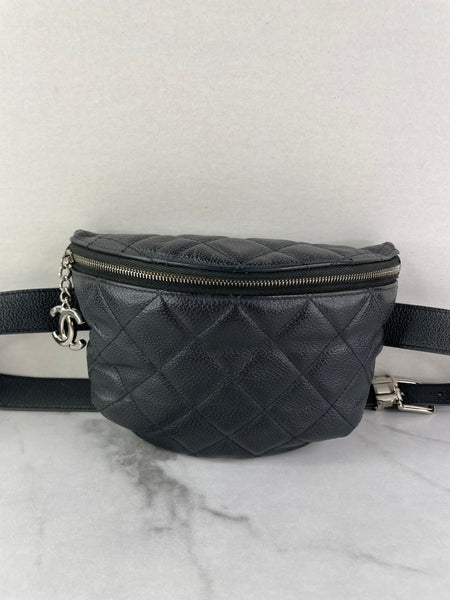 CHANEL Uniform CC Black Grained Calfskin Quilted Waist Belt/Sling Bag