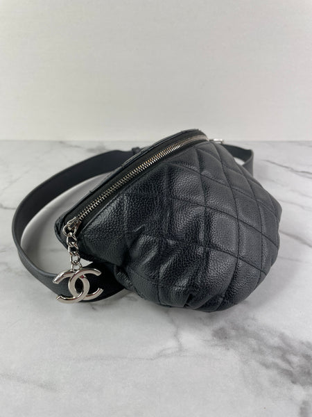 CHANEL Uniform CC Black Grained Calfskin Quilted Waist Belt/Sling Bag