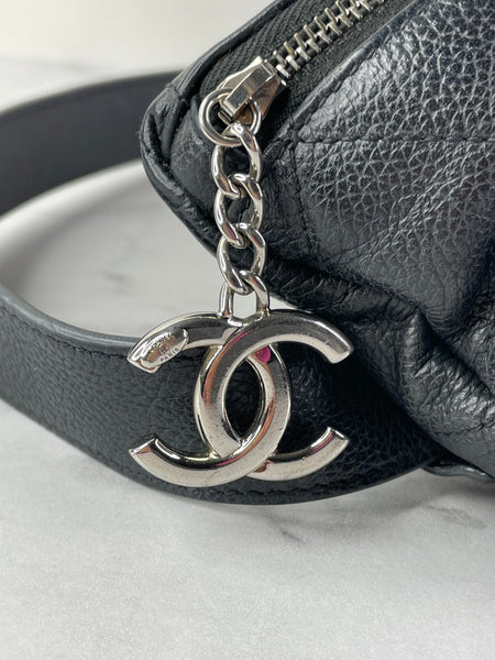 CHANEL Uniform CC Black Grained Calfskin Quilted Waist Belt/Sling Bag