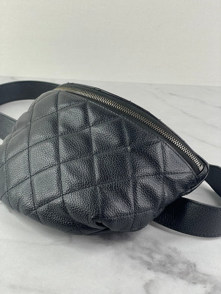 CHANEL Uniform CC Black Grained Calfskin Quilted Waist Belt/Sling Bag