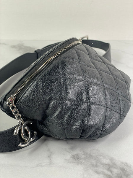 CHANEL Uniform CC Black Grained Calfskin Quilted Waist Belt/Sling Bag