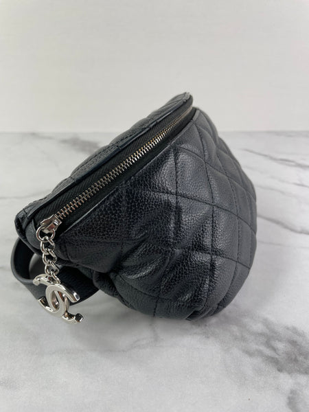 CHANEL Uniform CC Black Grained Calfskin Quilted Waist Belt/Sling Bag