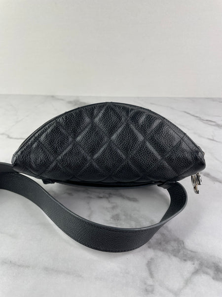 CHANEL Uniform CC Black Grained Calfskin Quilted Waist Belt/Sling Bag