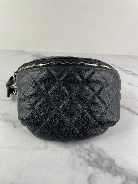 CHANEL Uniform CC Black Grained Calfskin Quilted Waist Belt/Sling Bag