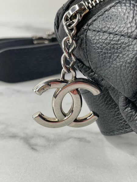 CHANEL Uniform CC Black Grained Calfskin Quilted Waist Belt/Sling Bag
