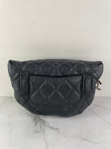 CHANEL Uniform CC Black Grained Calfskin Quilted Waist Belt/Sling Bag