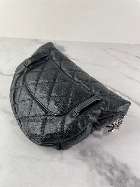 CHANEL Uniform CC Black Grained Calfskin Quilted Waist Belt/Sling Bag