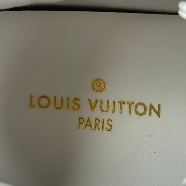 LOUIS VUITTON White Leather and Monogram Canvas Logo Strap Frontrow Sneakers Size 36