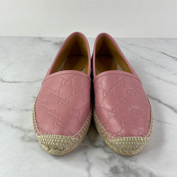 GUCCI Signature Pink Leather Espadrilles Size 36
