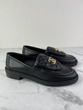 CHANEL Black Lambskin Quilted CC Turnlock Loafers Size 37