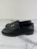 CHANEL Black Lambskin Quilted CC Turnlock Loafers Size 37