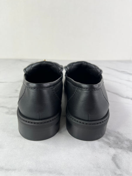 CHANEL Black Lambskin Quilted CC Turnlock Loafers Size 37