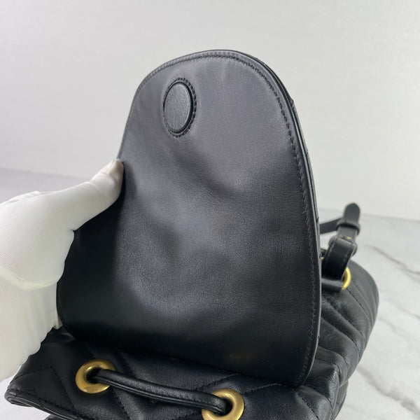 GUCCI Black Calfskin Matelasse GG Marmont Flap Backpack