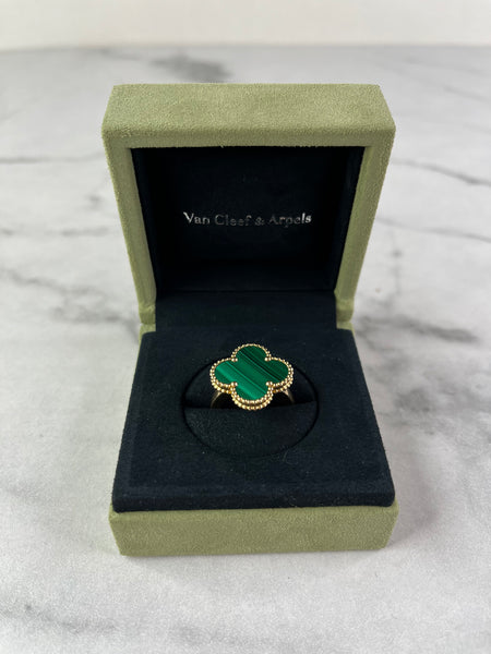 VAN CLEEF & ARPELS 18K Yellow Gold Malachite Magic Alhambra Ring Size 55