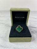 VAN CLEEF & ARPELS 18K Yellow Gold Malachite Magic Alhambra Ring Size 55