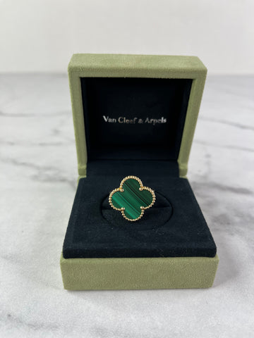VAN CLEEF & ARPELS 18K Yellow Gold Malachite Magic Alhambra Ring Size 55