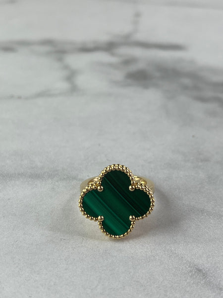 VAN CLEEF & ARPELS 18K Yellow Gold Malachite Magic Alhambra Ring Size 55