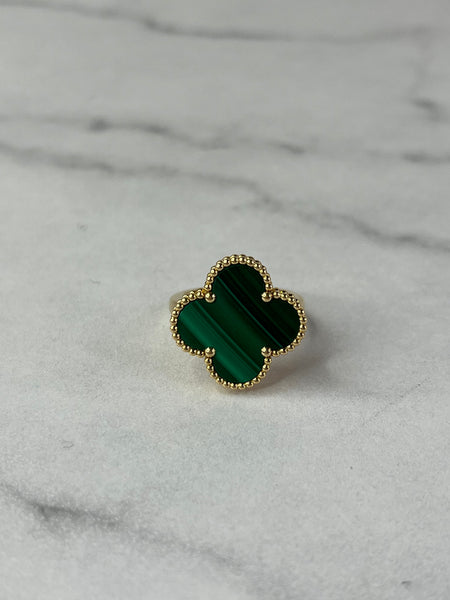 VAN CLEEF & ARPELS 18K Yellow Gold Malachite Magic Alhambra Ring Size 55