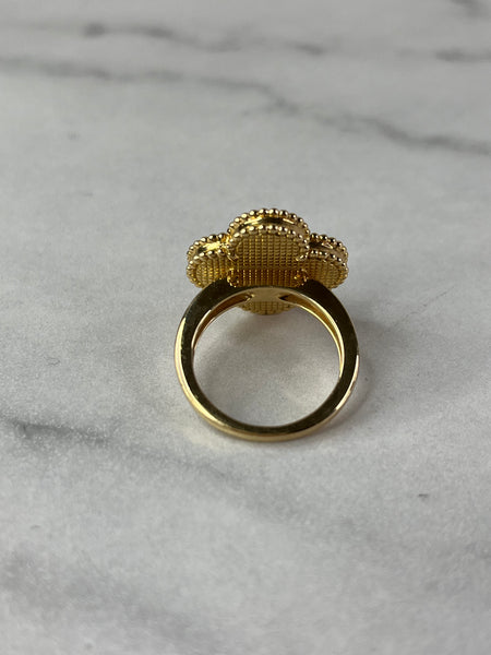 VAN CLEEF & ARPELS 18K Yellow Gold Malachite Magic Alhambra Ring Size 55
