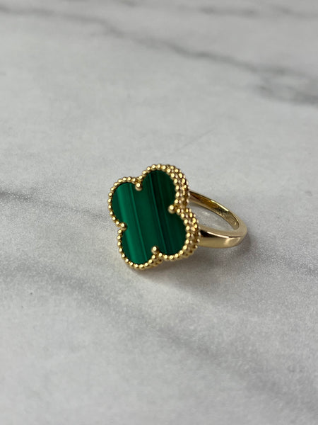VAN CLEEF & ARPELS 18K Yellow Gold Malachite Magic Alhambra Ring Size 55