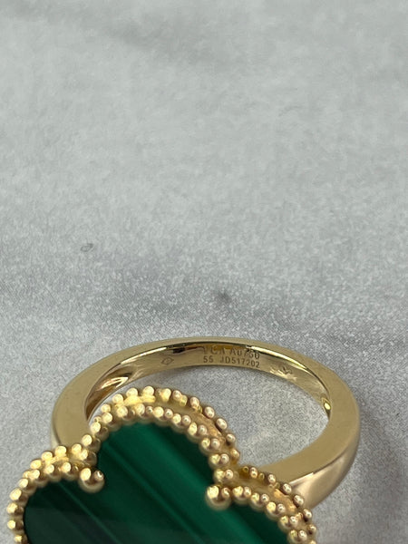 VAN CLEEF & ARPELS 18K Yellow Gold Malachite Magic Alhambra Ring Size 55