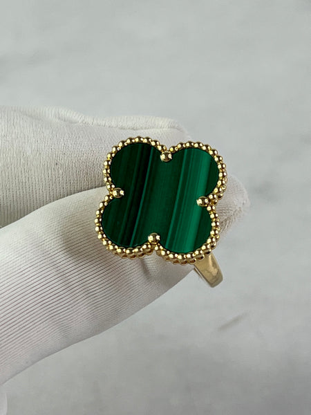 VAN CLEEF & ARPELS 18K Yellow Gold Malachite Magic Alhambra Ring Size 55
