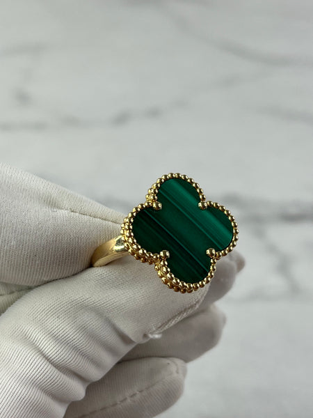 VAN CLEEF & ARPELS 18K Yellow Gold Malachite Magic Alhambra Ring Size 55